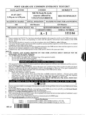 Karnataka PGCET 2017 Biotechnology Question Paper