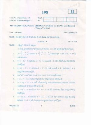 AP Inter 1st Year Mathematics-I(Bridge Course) (TM) May-2019-General Question Paper