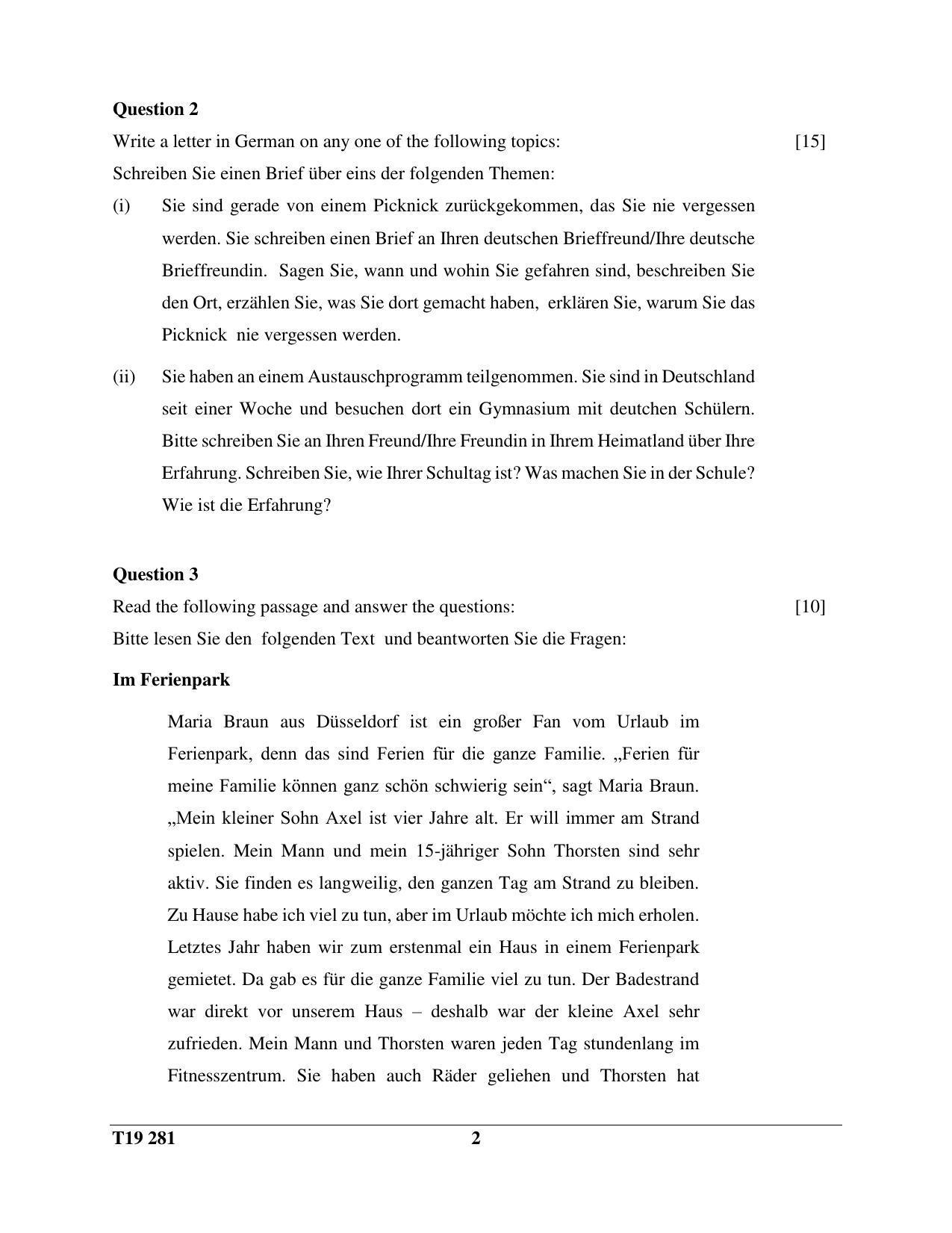 ICSE Class 10 German (Second Language) 2019 Question Paper - Page 2