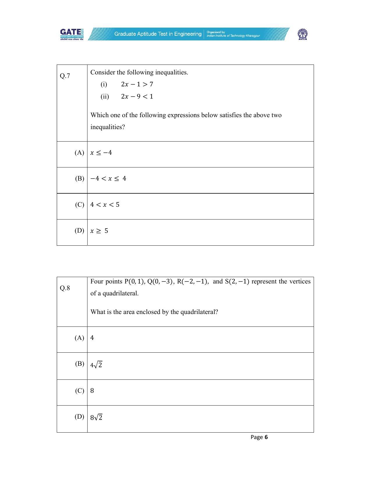 GATE 2022 Statistics (ST) Question Paper - Page 6