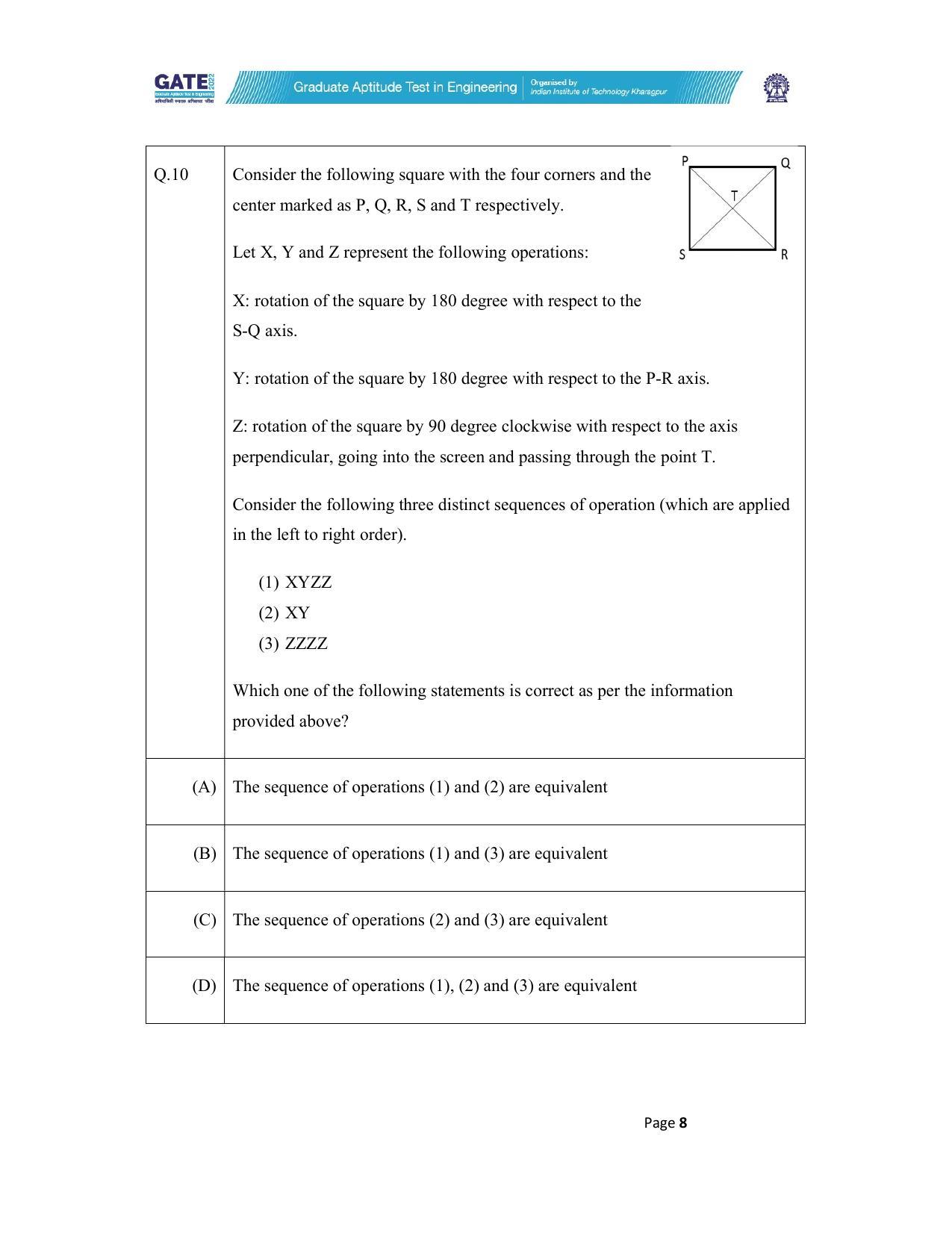 GATE 2022 Statistics (ST) Question Paper - Page 8