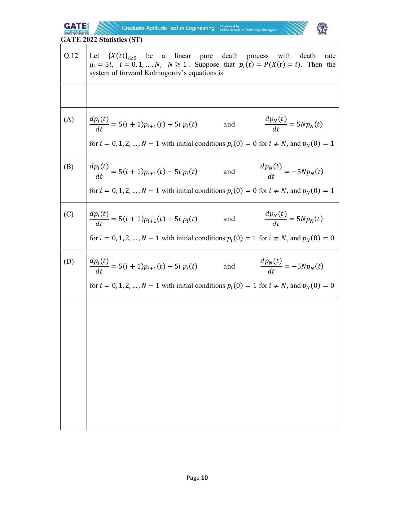 GATE 2022 Statistics (ST) Question Paper - Page 10