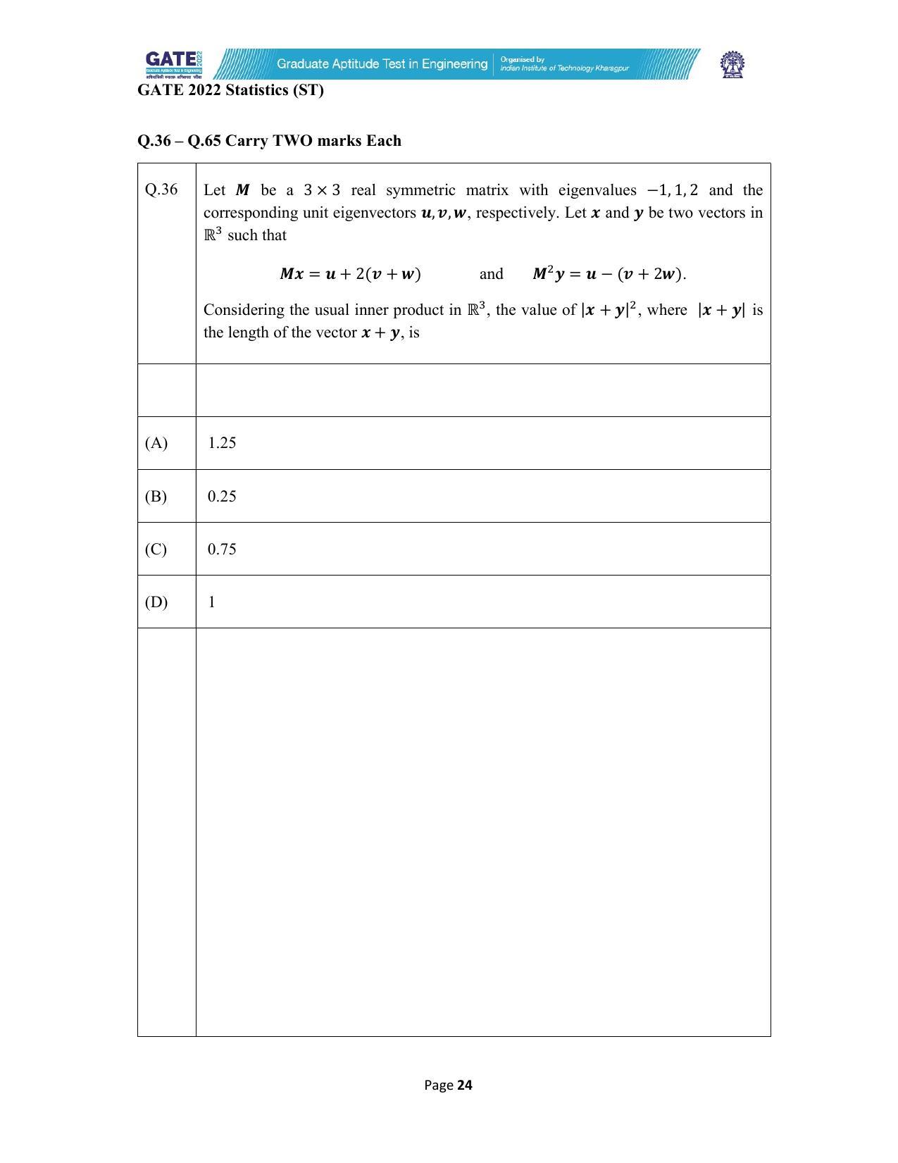 GATE 2022 Statistics (ST) Question Paper - Page 24