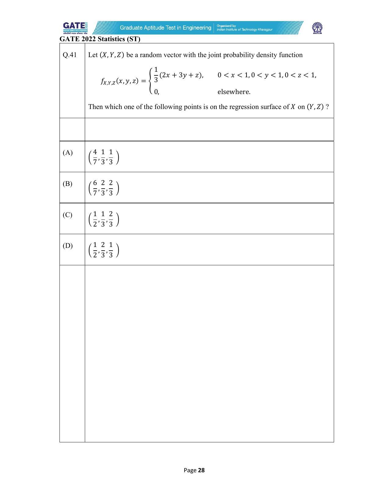 GATE 2022 Statistics (ST) Question Paper - Page 28