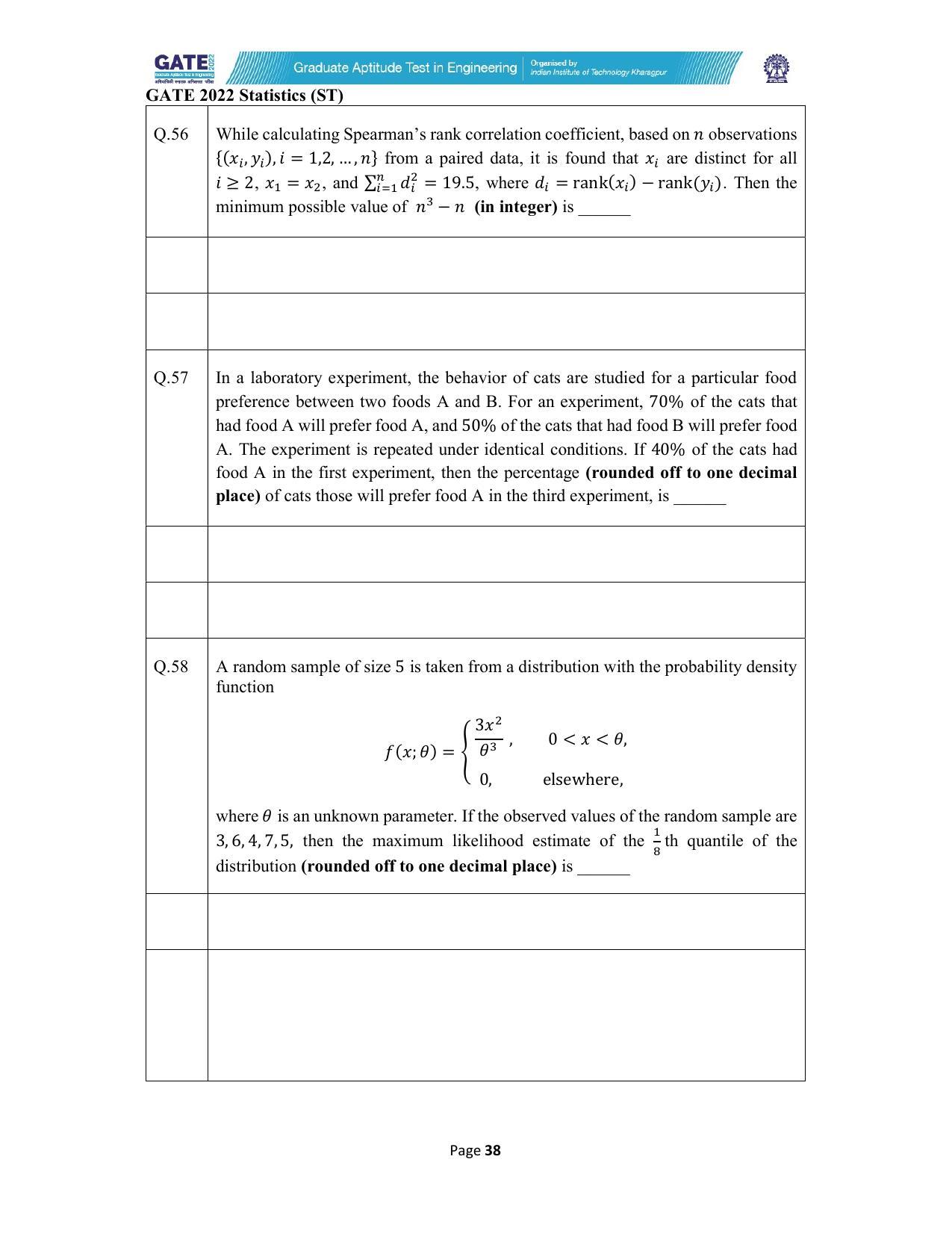 GATE 2022 Statistics (ST) Question Paper - Page 38