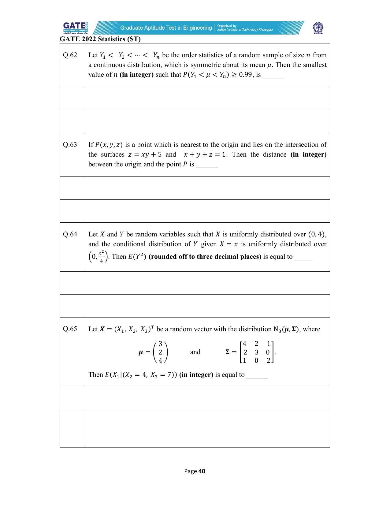 GATE 2022 Statistics (ST) Question Paper - Page 40