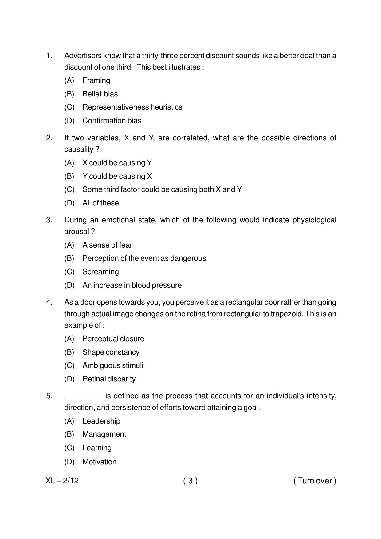 Odisha CPET PSYCHOLOGY 2020 Question Paper - Page 3