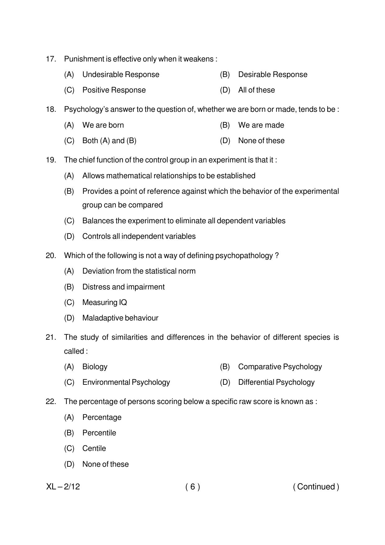 Odisha CPET PSYCHOLOGY 2020 Question Paper - Page 6
