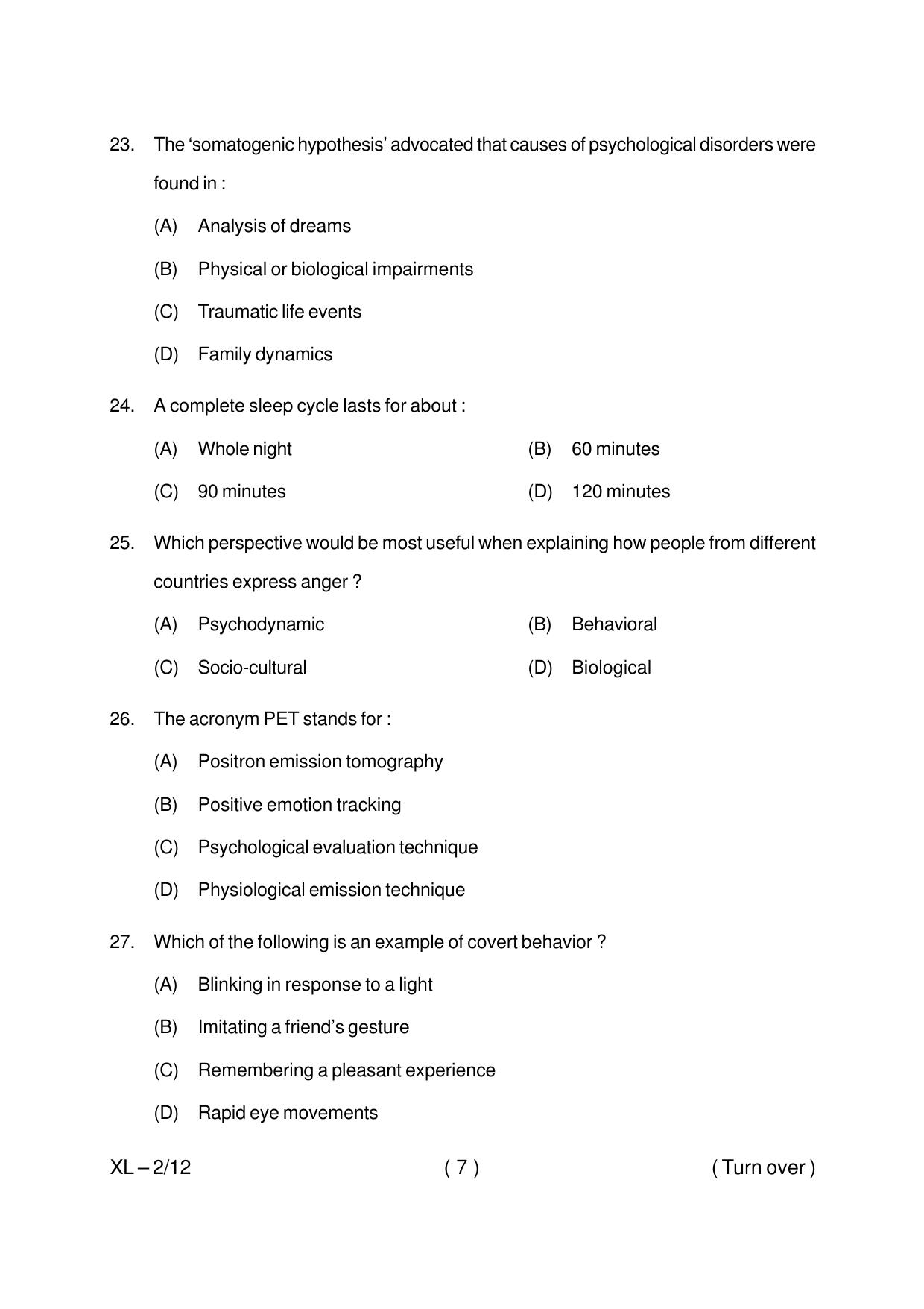 Odisha CPET PSYCHOLOGY 2020 Question Paper - Page 7