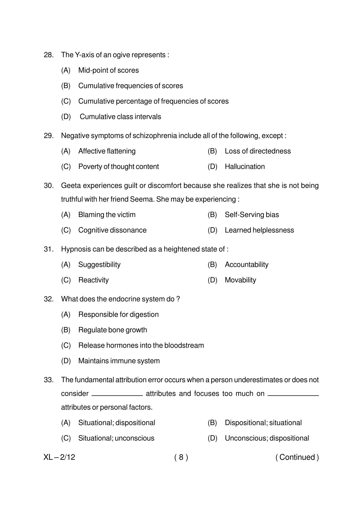 Odisha CPET PSYCHOLOGY 2020 Question Paper - Page 8
