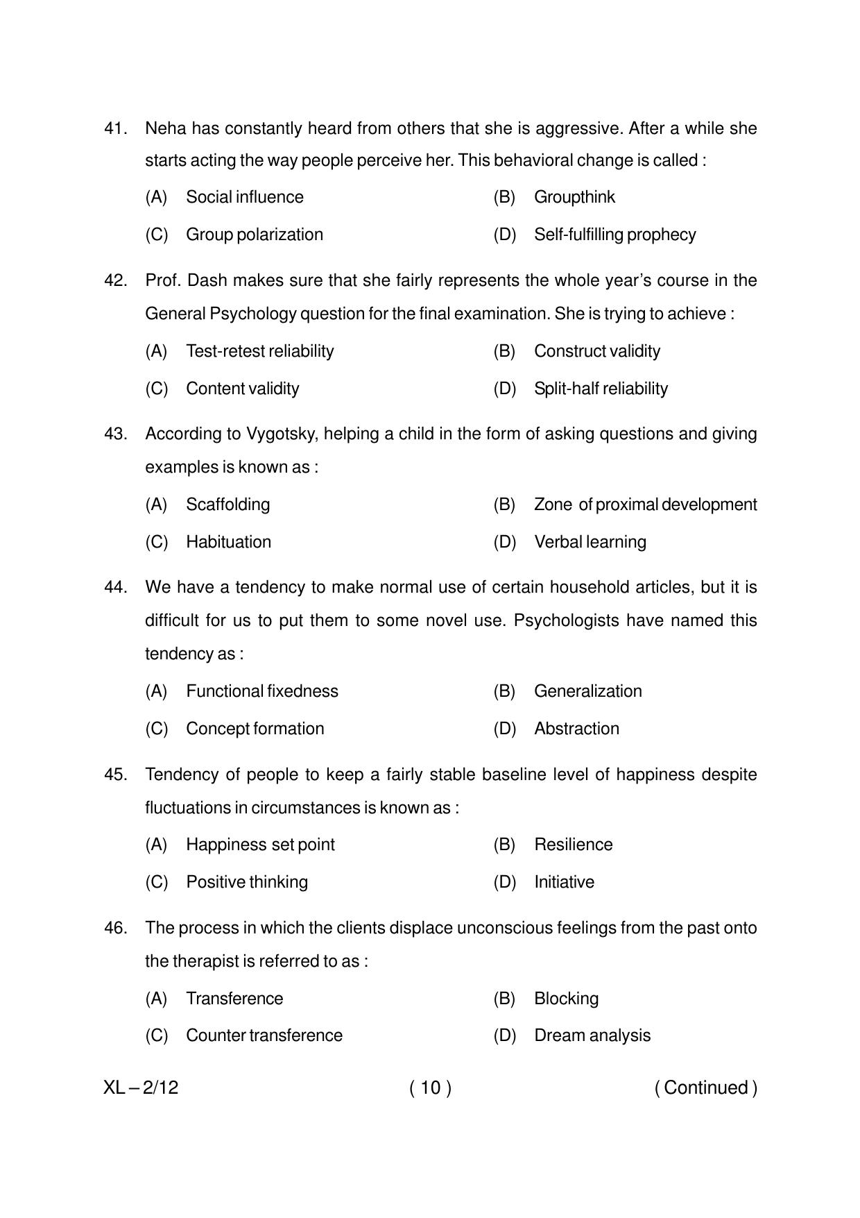Odisha CPET PSYCHOLOGY 2020 Question Paper - Page 10