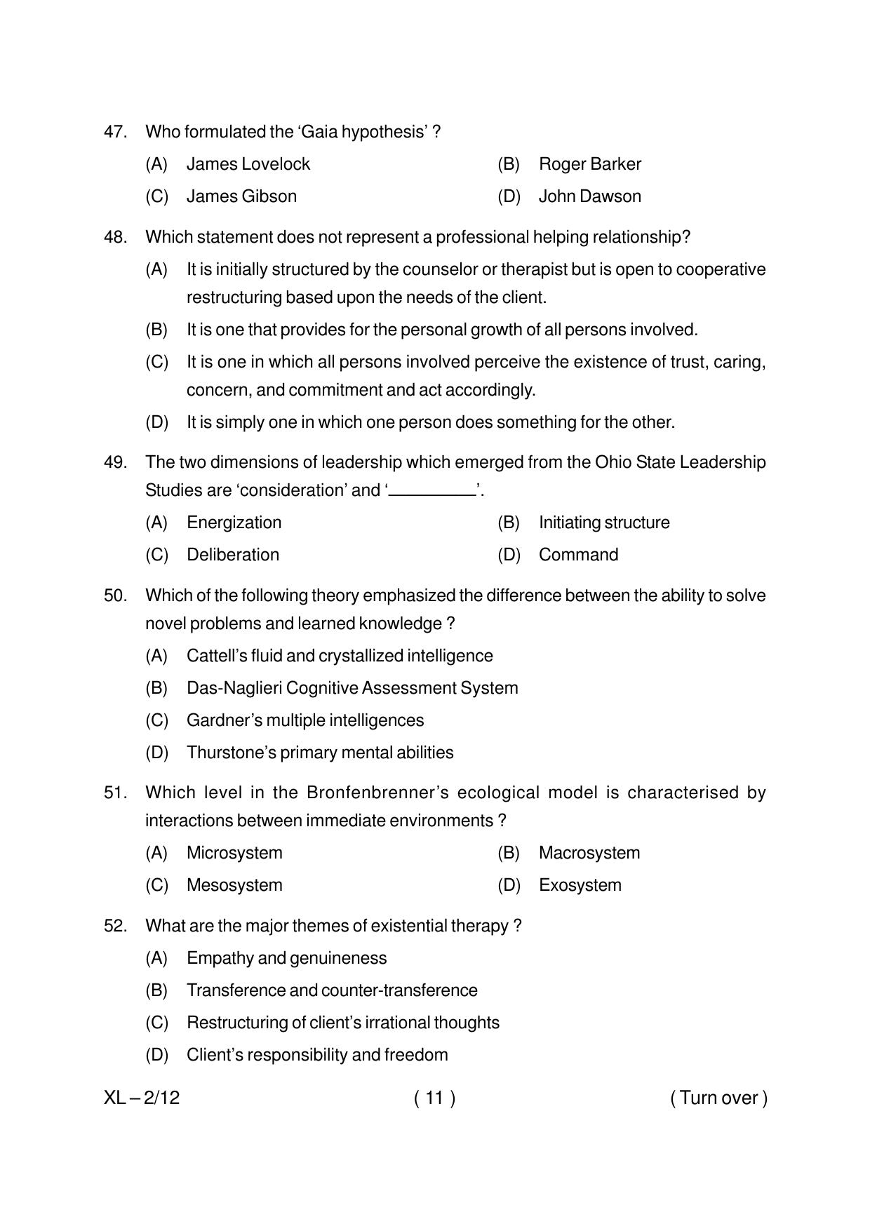 Odisha CPET PSYCHOLOGY 2020 Question Paper - Page 11