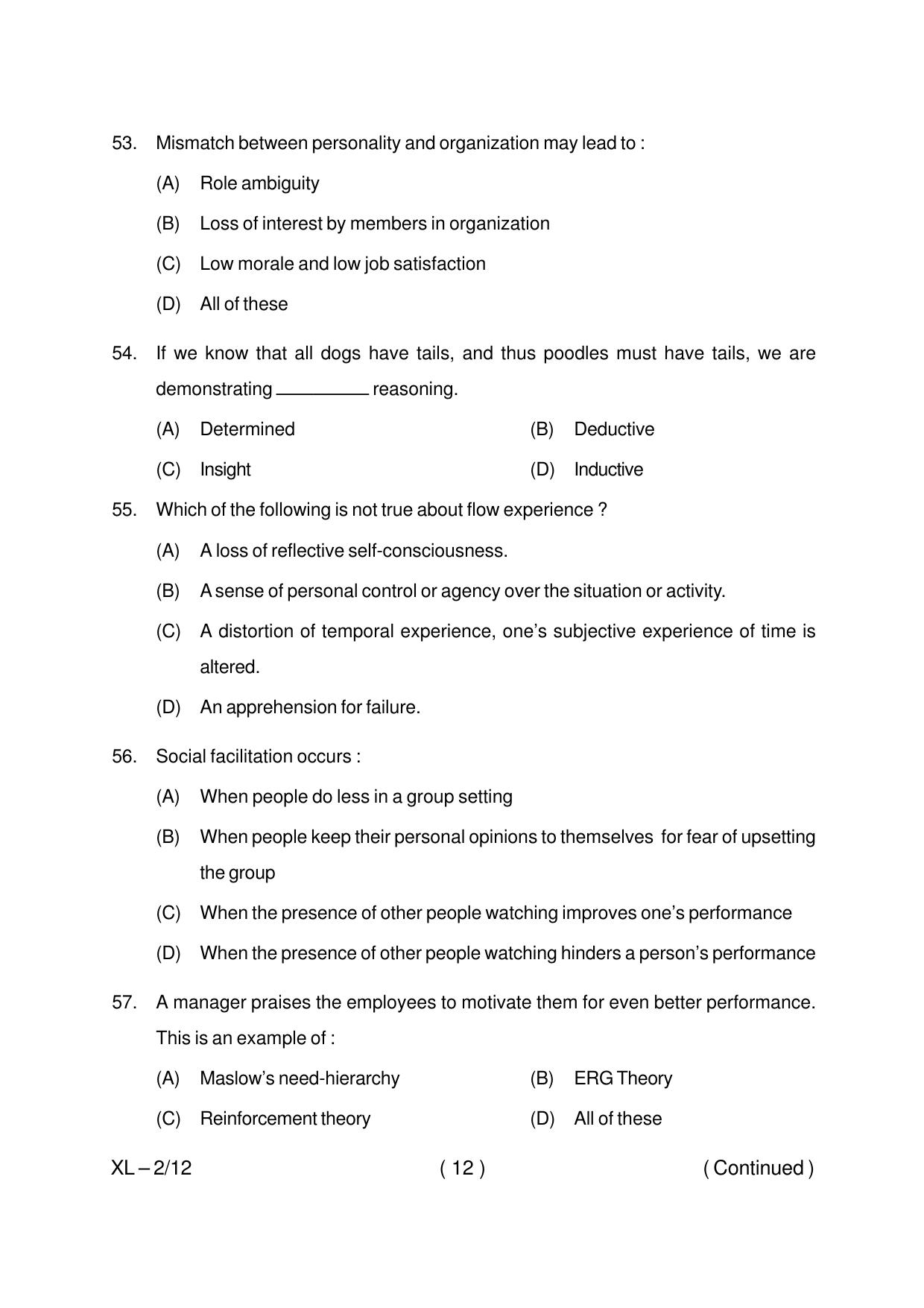 Odisha CPET PSYCHOLOGY 2020 Question Paper - Page 12