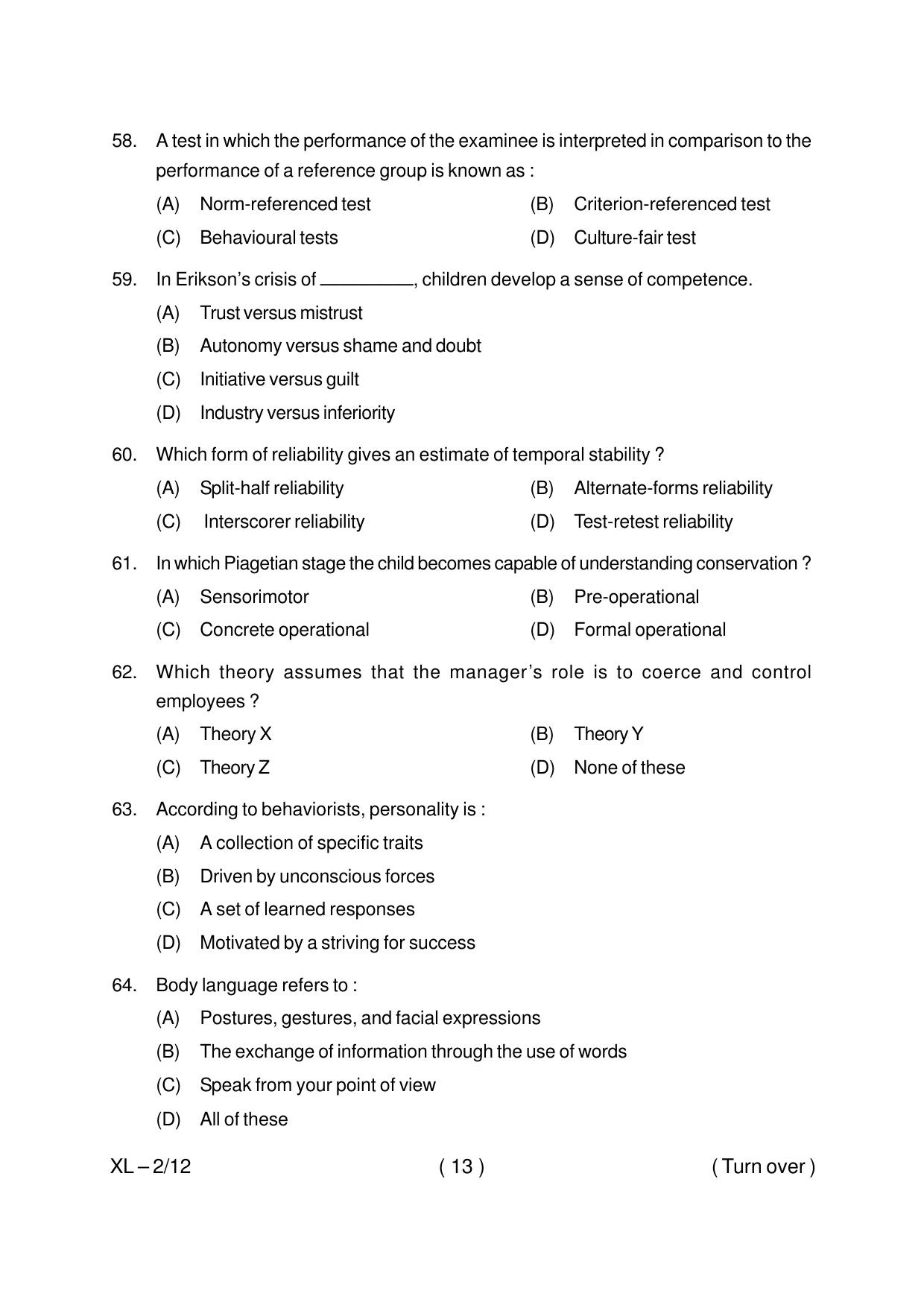 Odisha CPET PSYCHOLOGY 2020 Question Paper - Page 13