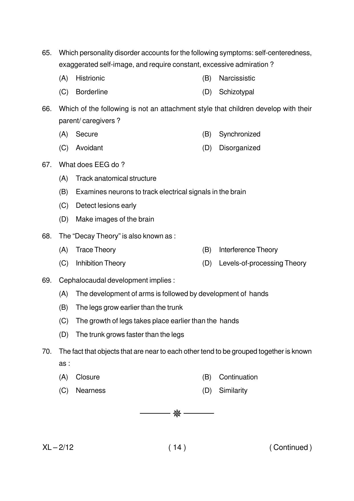 Odisha CPET PSYCHOLOGY 2020 Question Paper - Page 14