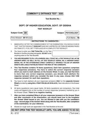 Odisha CPET PSYCHOLOGY 2020 Question Paper