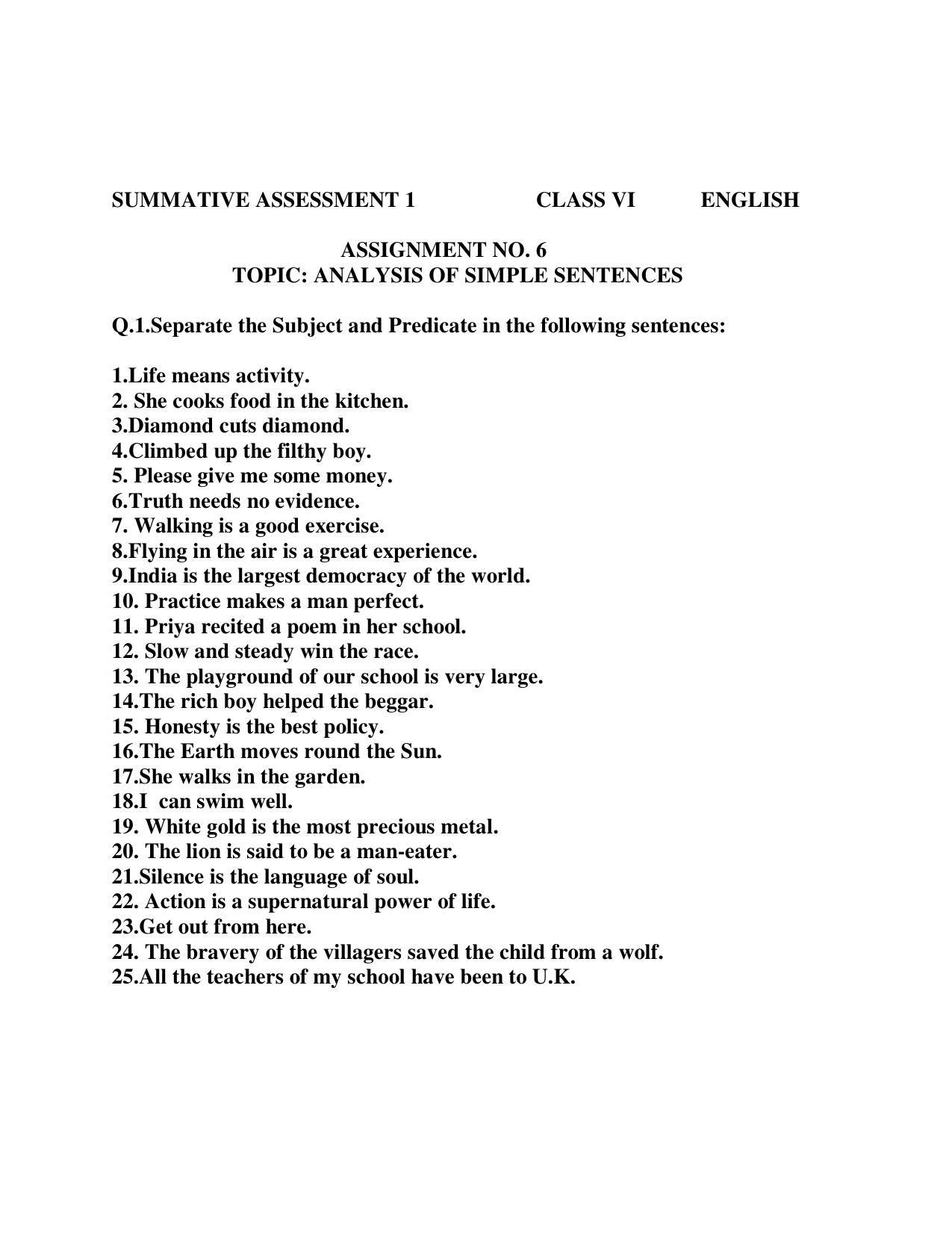 CBSE Worksheets for Class 6 English Practice Assignment 25 - Page 1