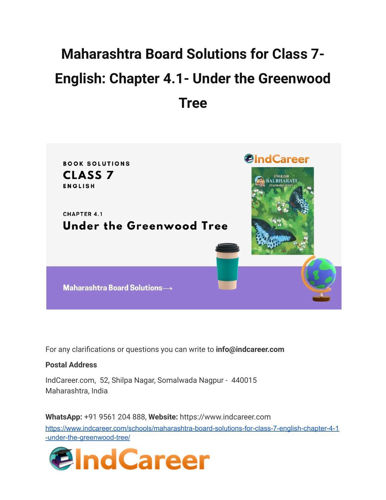 Maharashtra Board Solutions for Class 7- English: Chapter 4.1- Under the Greenwood Tree - Page 1