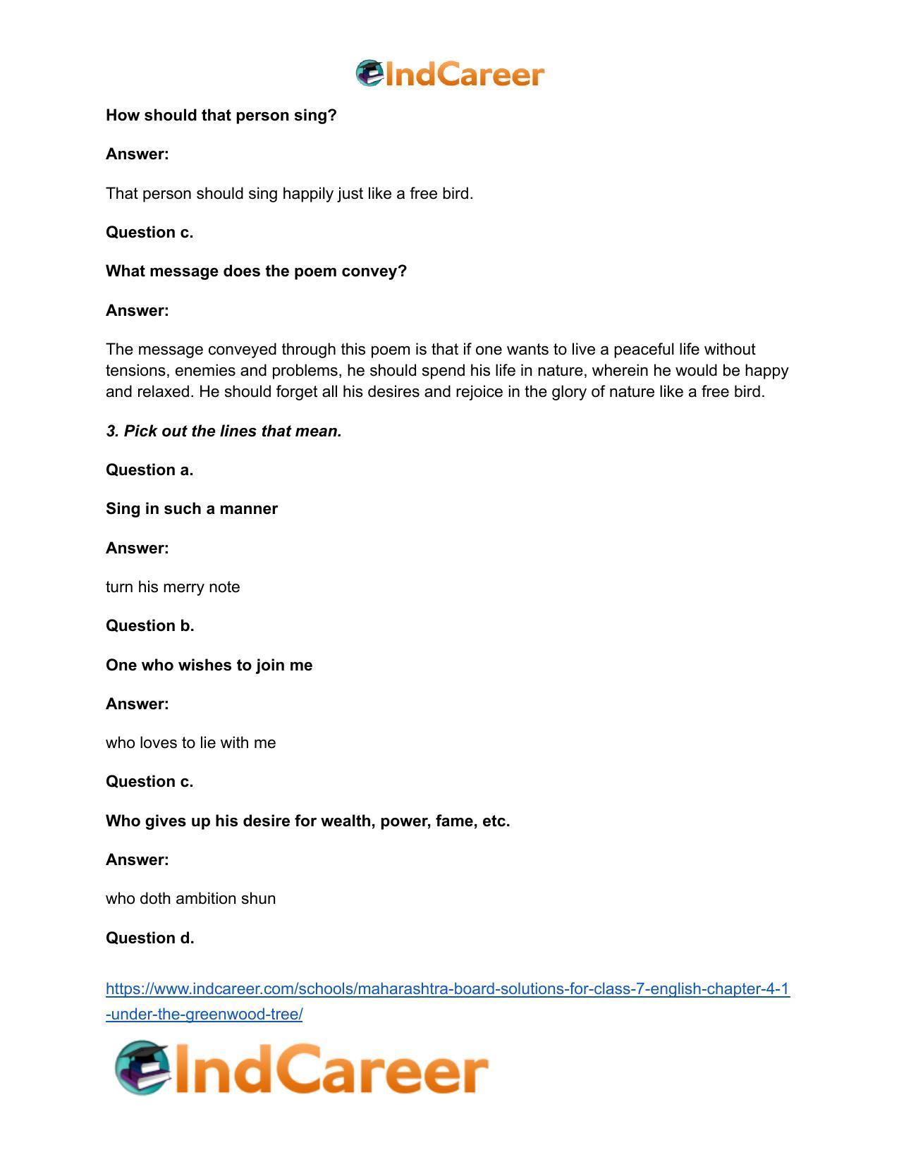 Maharashtra Board Solutions for Class 7- English: Chapter 4.1- Under the Greenwood Tree - Page 3