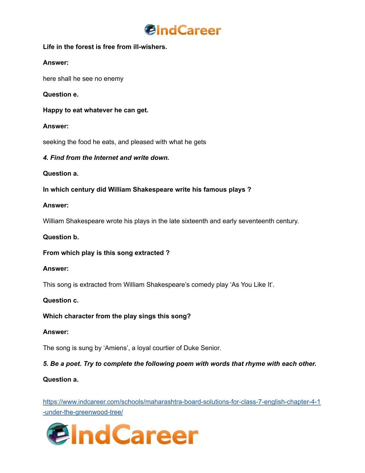 Maharashtra Board Solutions for Class 7- English: Chapter 4.1- Under the Greenwood Tree - Page 4
