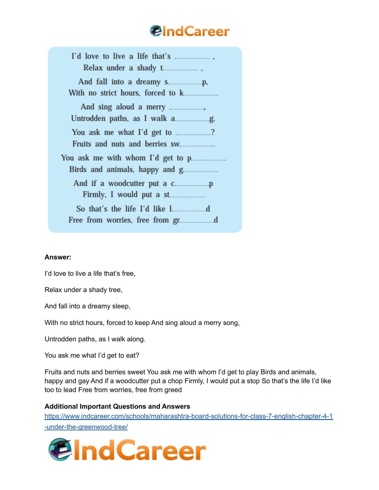 Maharashtra Board Solutions for Class 7- English: Chapter 4.1- Under the Greenwood Tree - Page 5