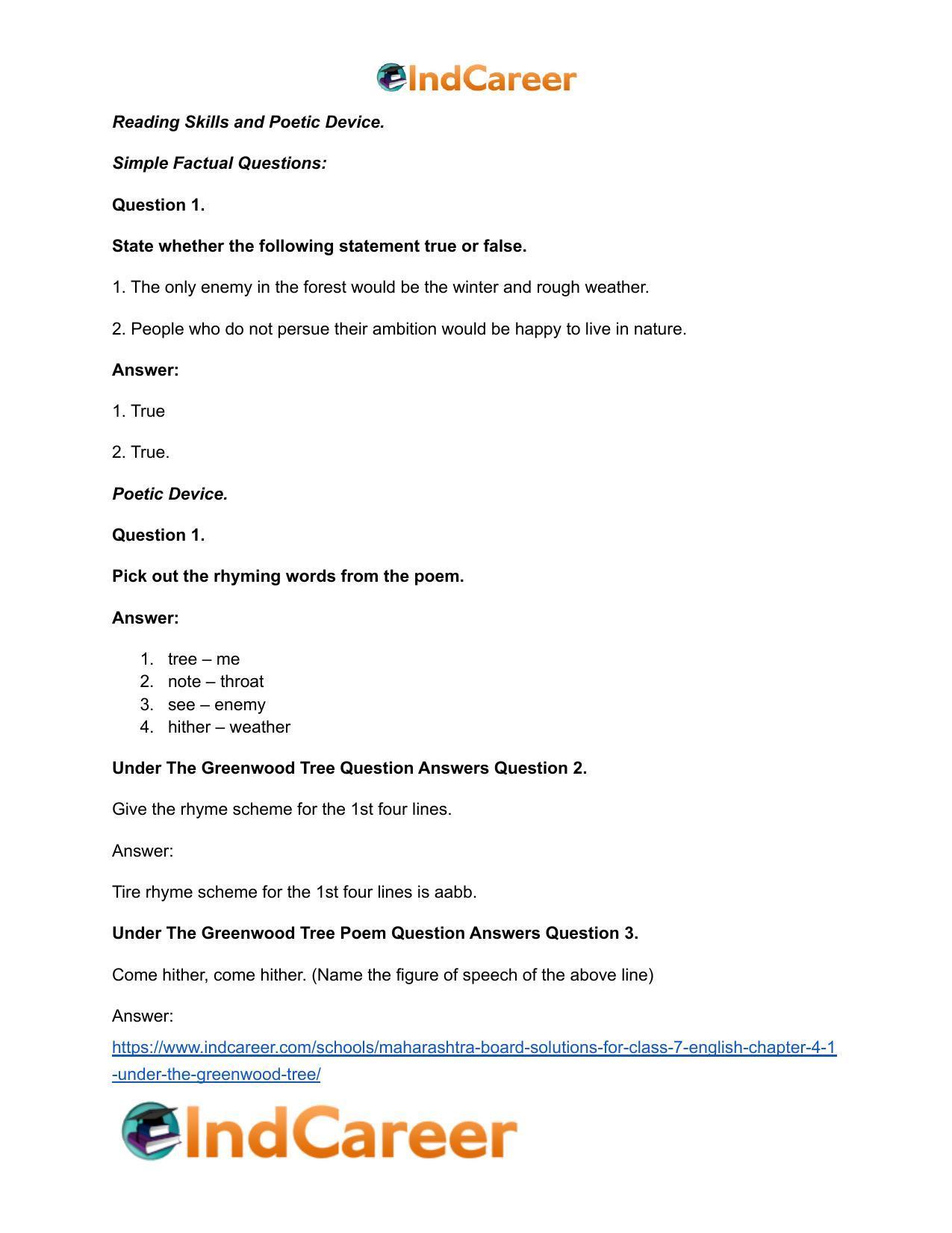 Maharashtra Board Solutions for Class 7- English: Chapter 4.1- Under the Greenwood Tree - Page 6