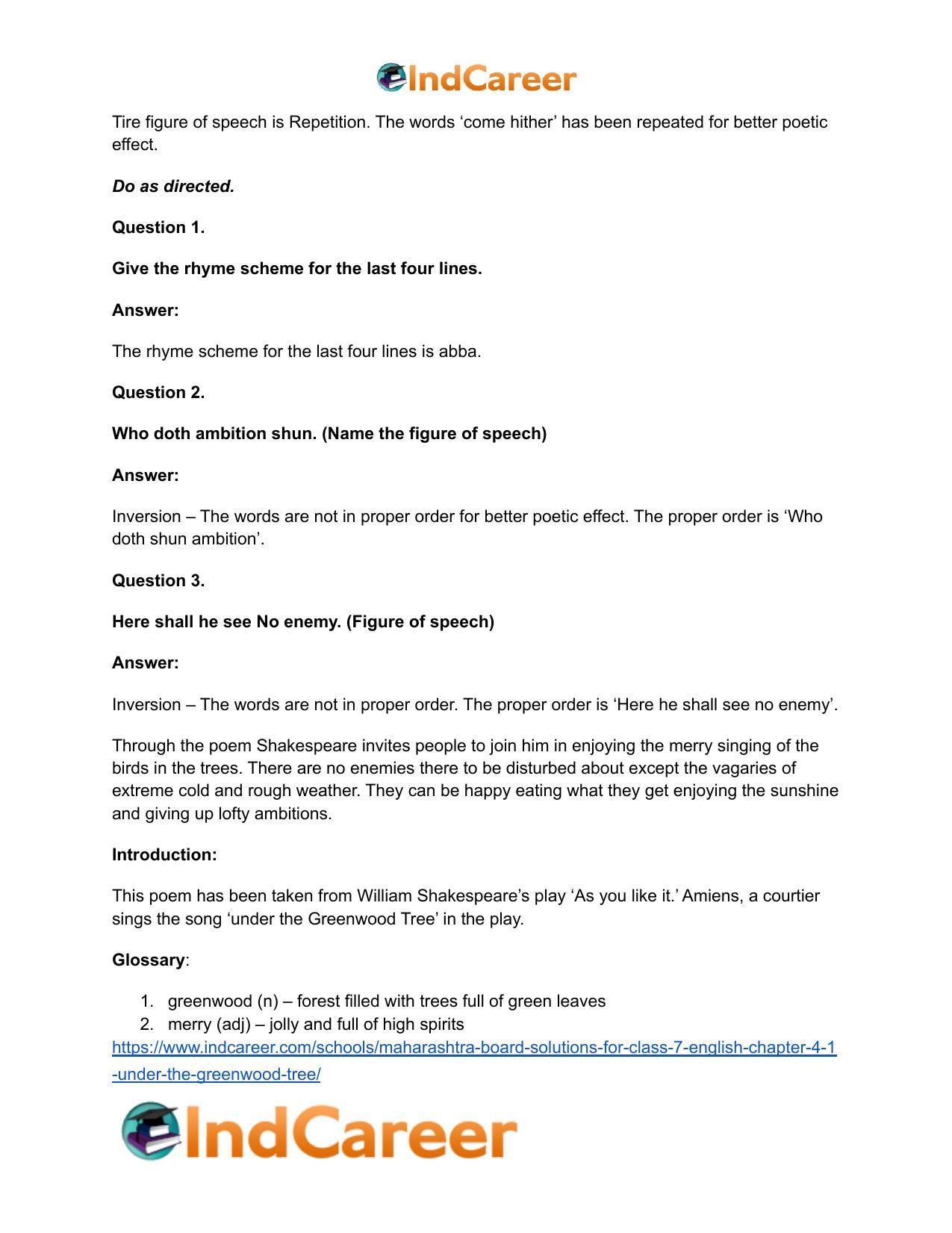 Maharashtra Board Solutions for Class 7- English: Chapter 4.1- Under the Greenwood Tree - Page 7