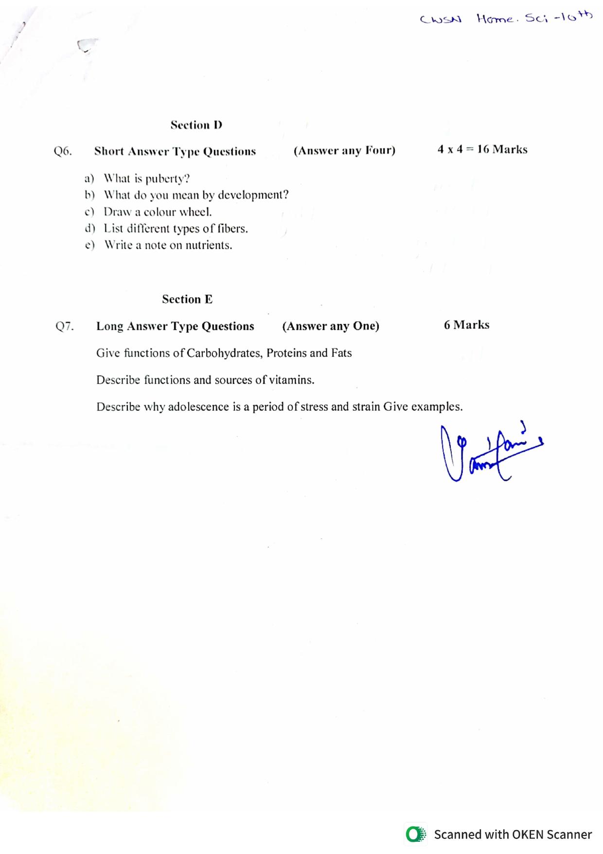 JKBOSE Class 10 CWSN Home Science Model Question Paper - Page 5