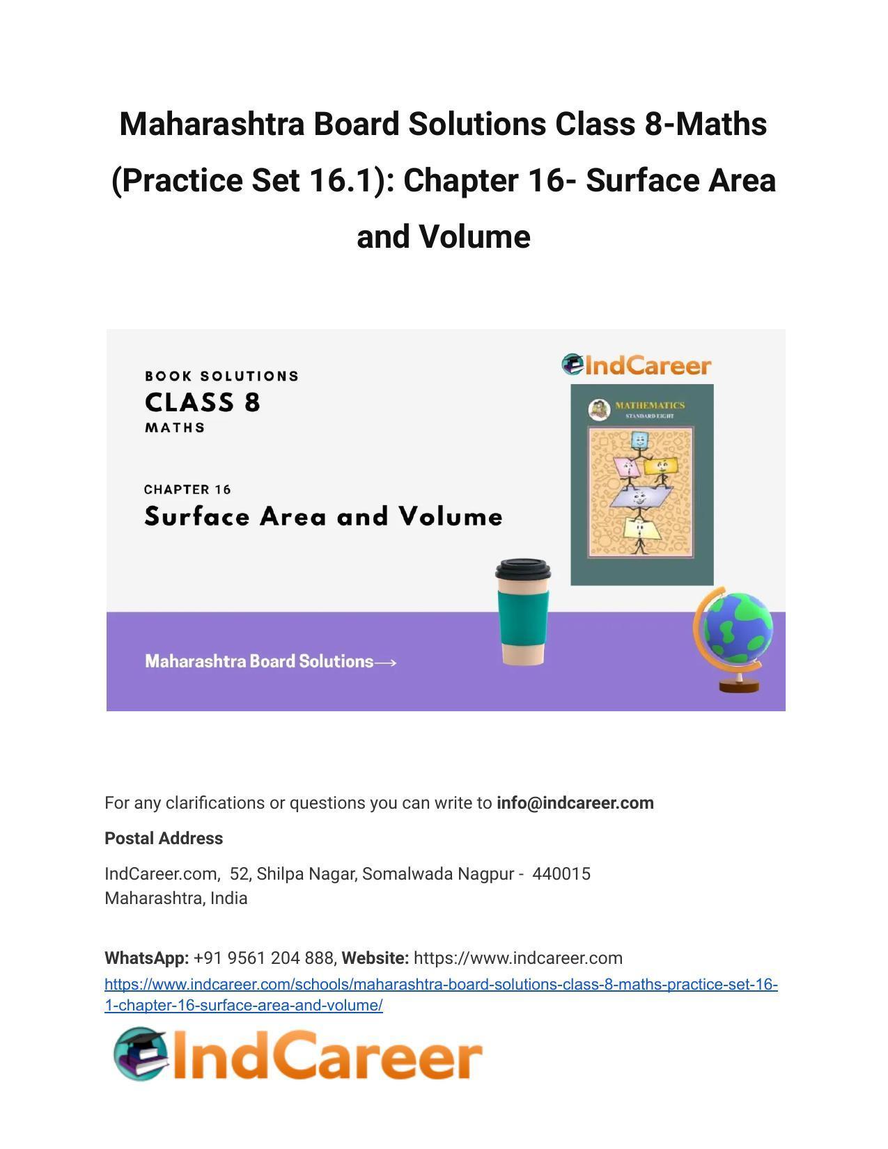 Maharashtra Board Solutions Class 8-Maths (Practice Set 16.1): Chapter 16- Surface Area and Volume - Page 1