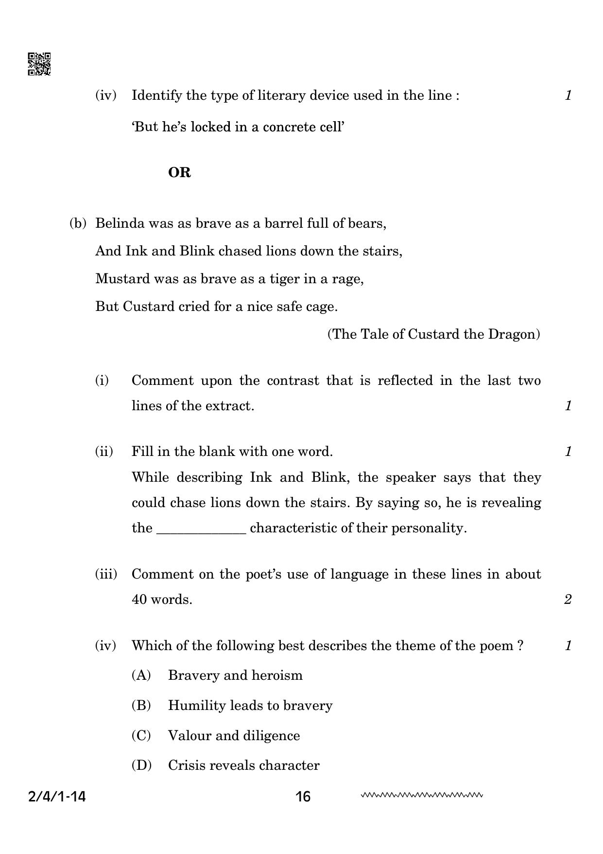 CBSE Class 10 2-4-1 English Literature 2024 Question Paper - Page 16