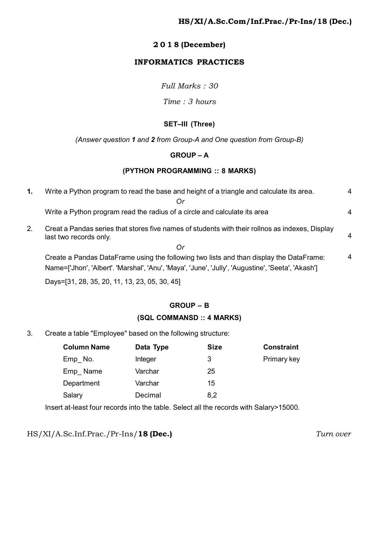Meghalaya Board (MBOSE) Class 11 Informatics_Practical__Instruction___Practical_ 2019 Question Paper - Page 5