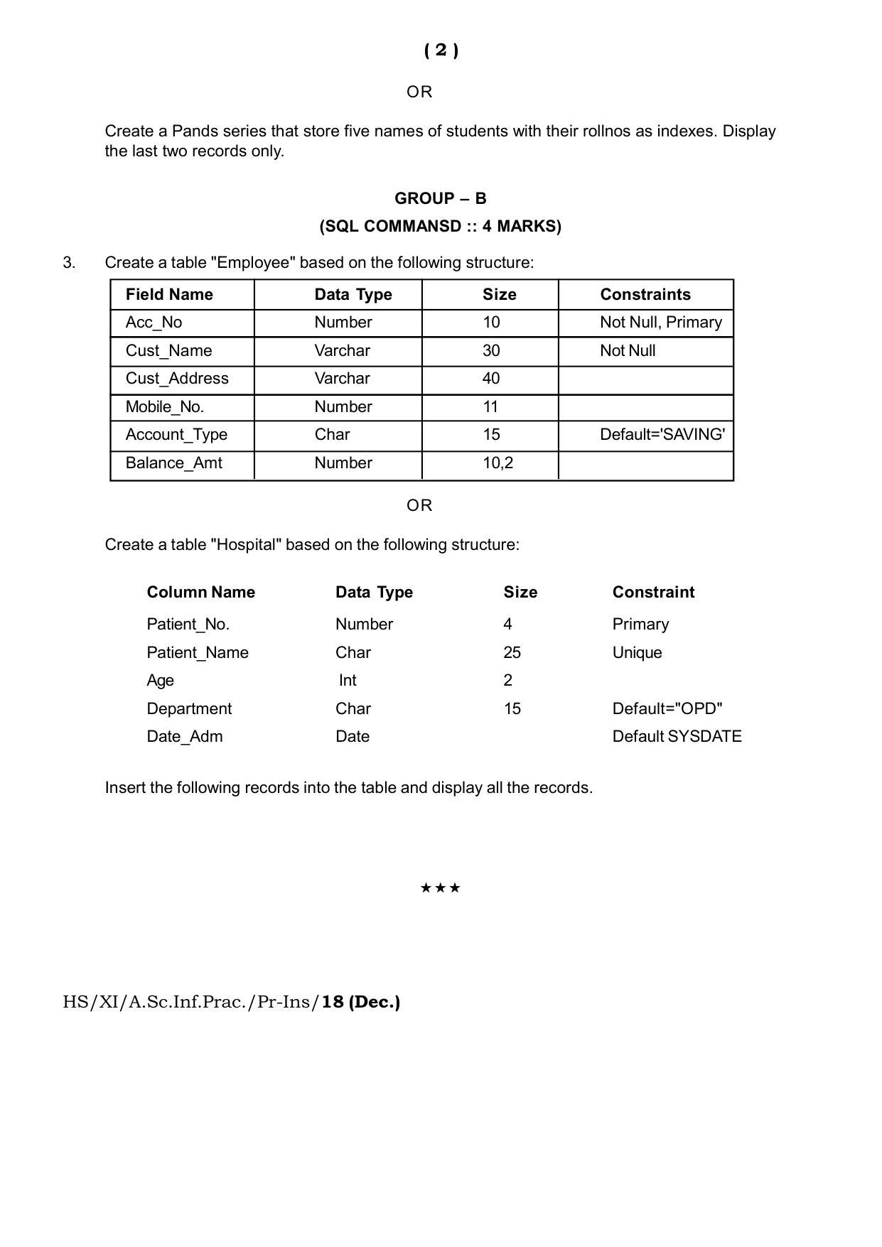 Meghalaya Board (MBOSE) Class 11 Informatics_Practical__Instruction___Practical_ 2019 Question Paper - Page 12