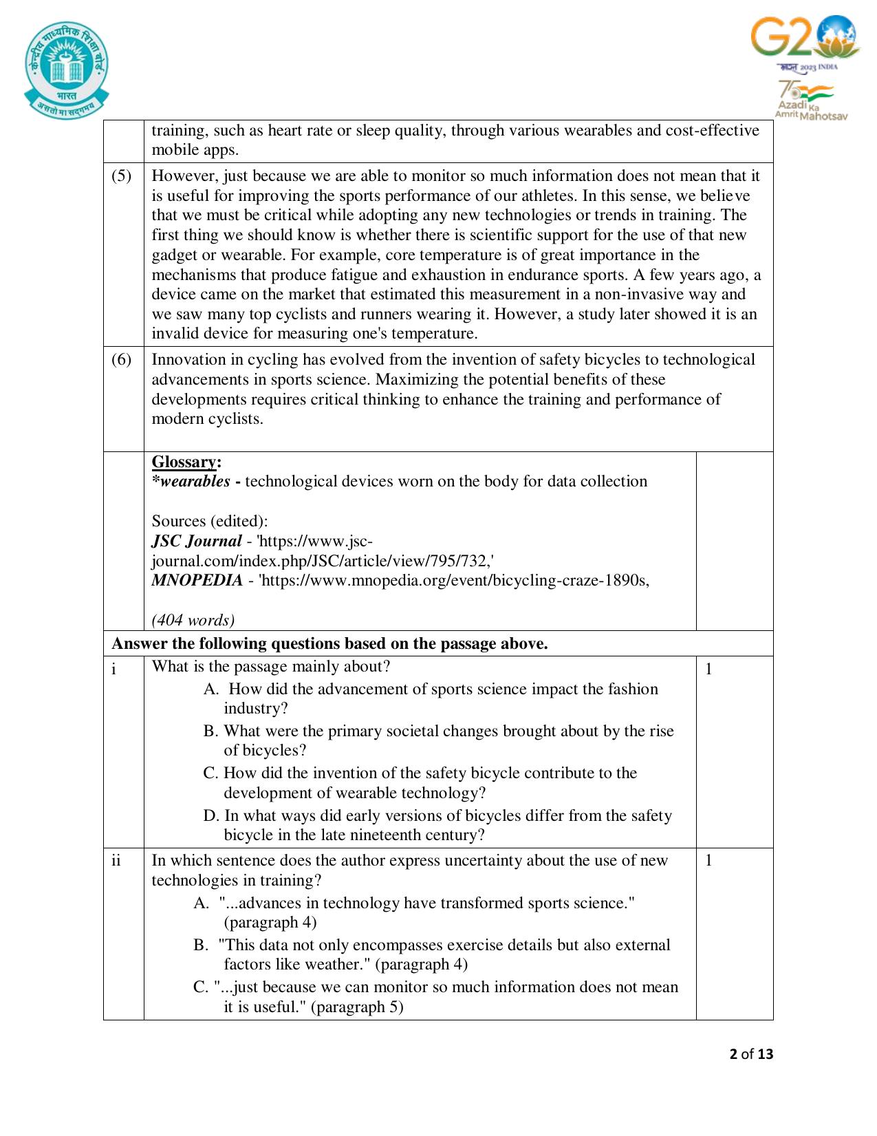 CBSE Class 10 English Set 1 Practice Questions 2023-24 - Page 2