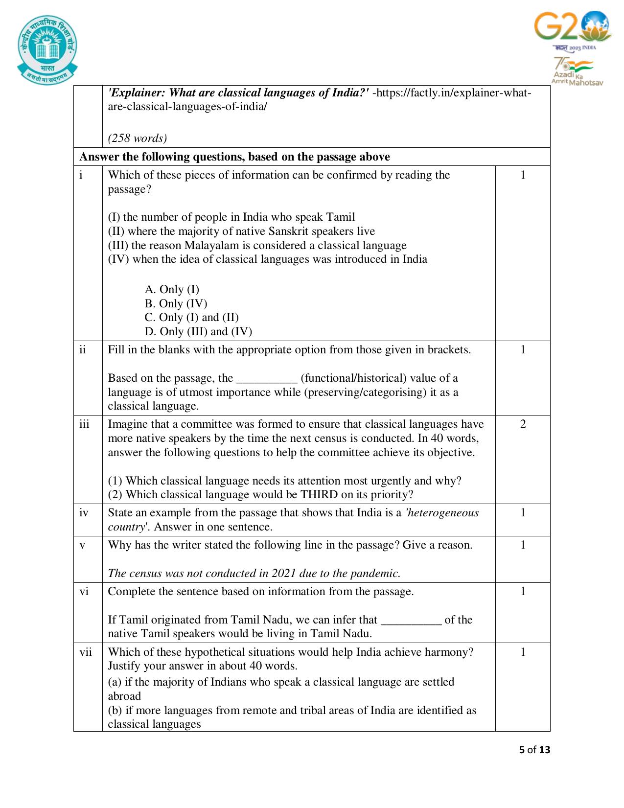 CBSE Class 10 English Set 1 Practice Questions 2023-24 - Page 5