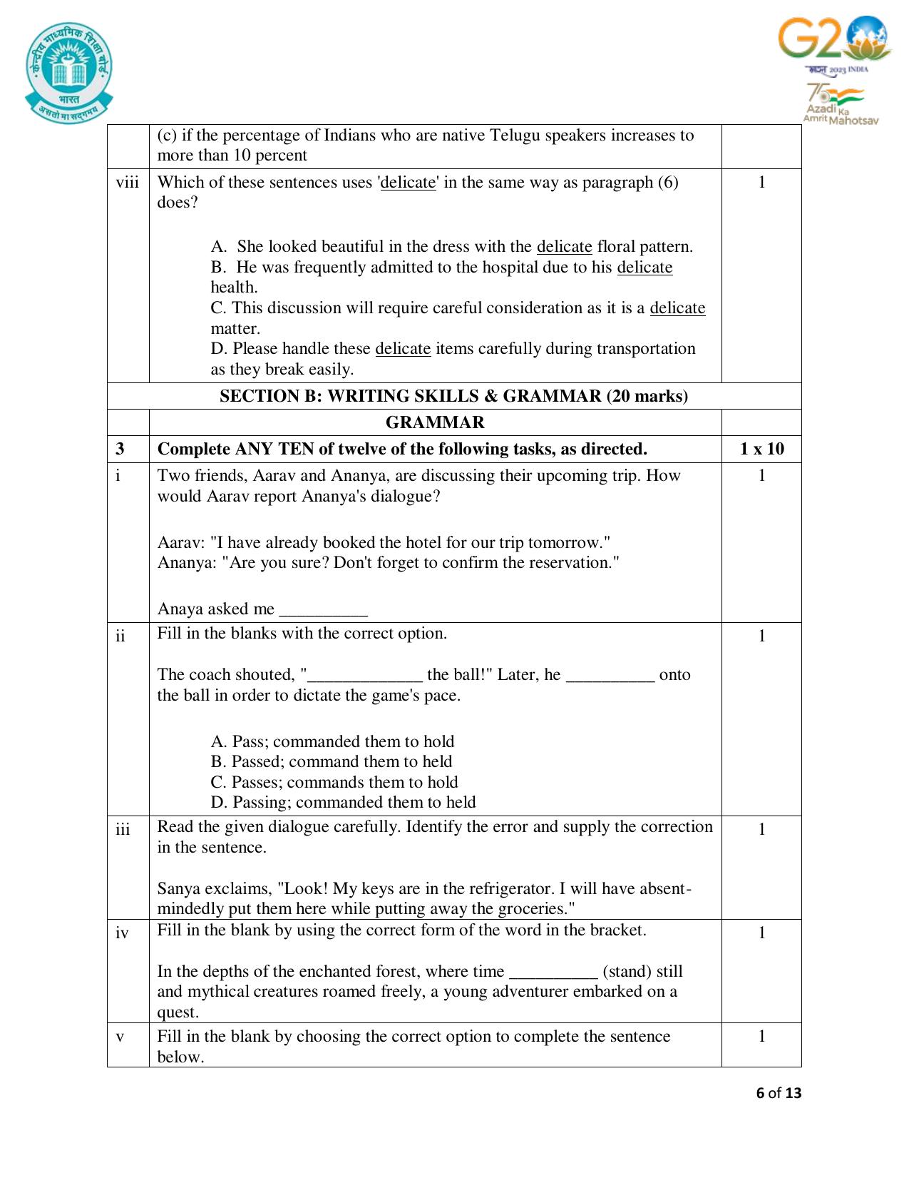 CBSE Class 10 English Set 1 Practice Questions 2023-24 - Page 6