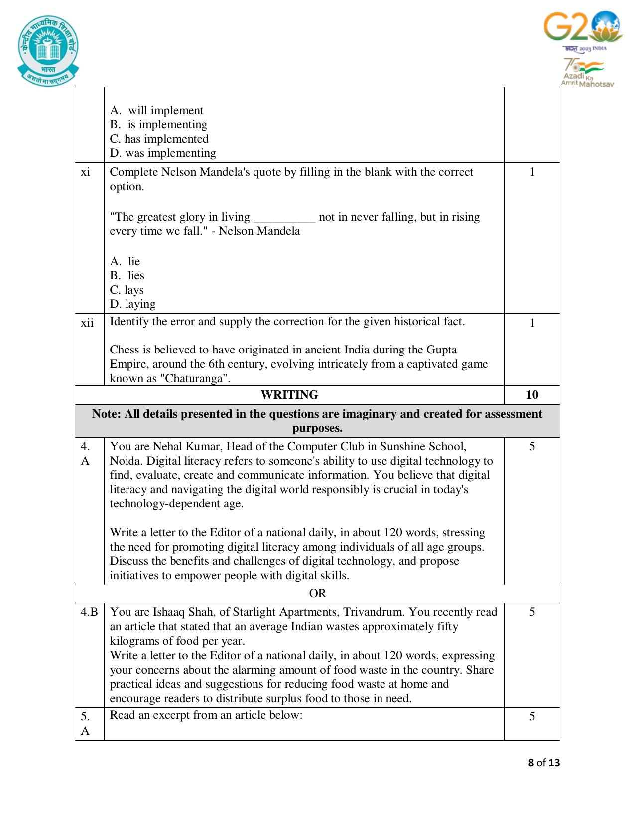 CBSE Class 10 English Set 1 Practice Questions 2023-24 - Page 8