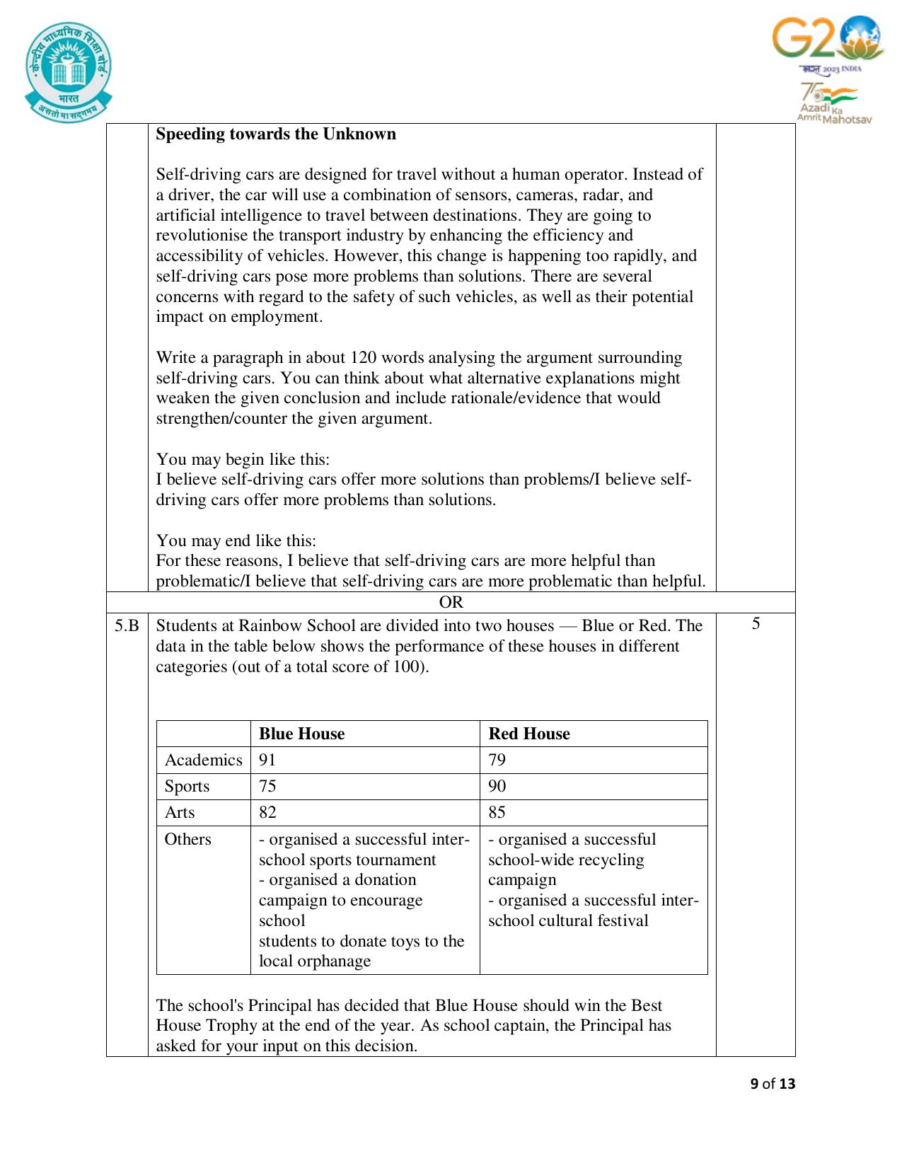 CBSE Class 10 English Set 1 Practice Questions 2023-24 - Page 9