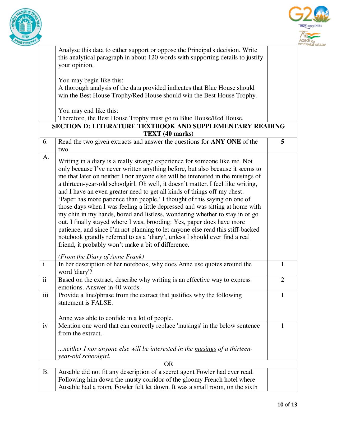 CBSE Class 10 English Set 1 Practice Questions 2023-24 - Page 10