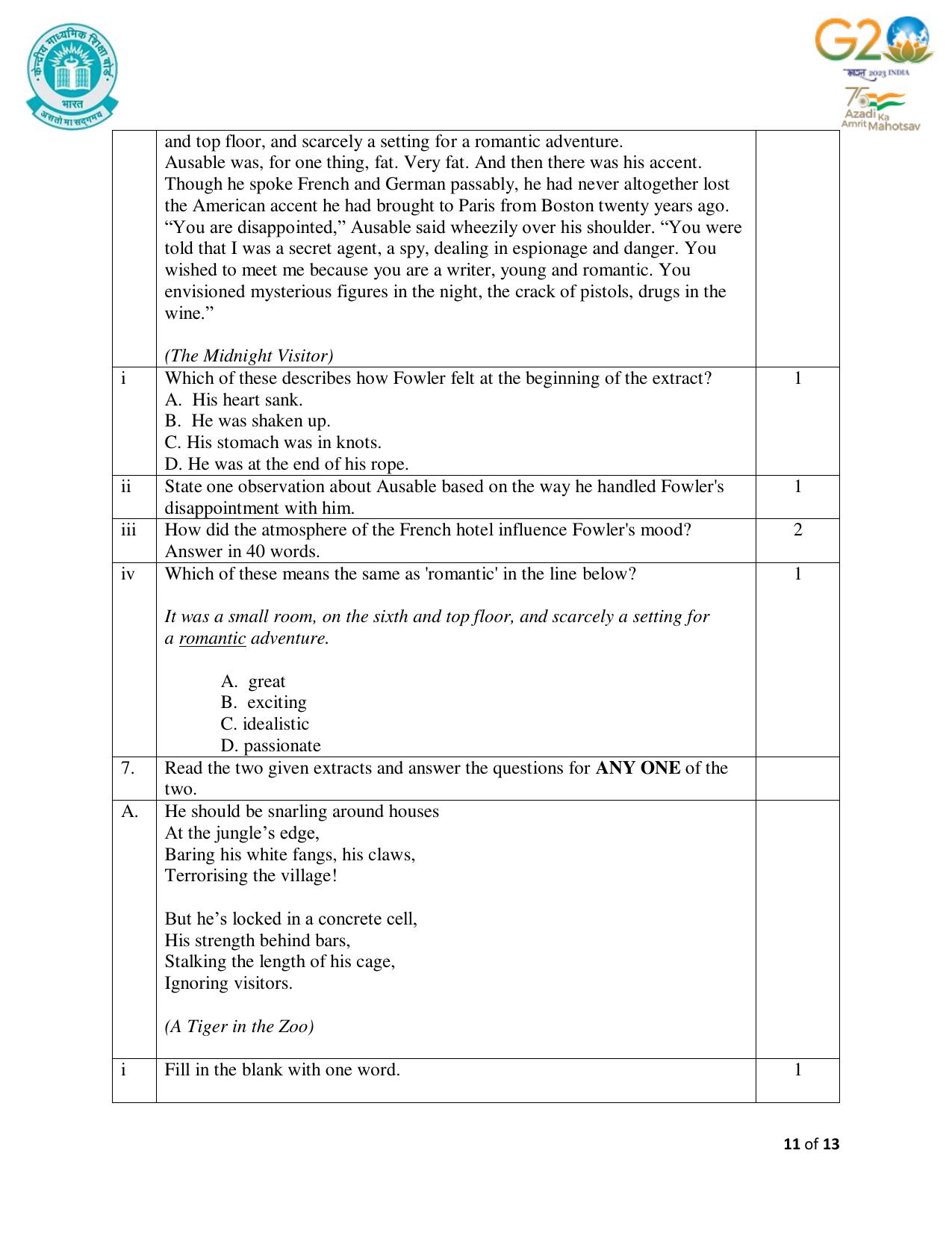 CBSE Class 10 English Set 1 Practice Questions 2023-24 - Page 11