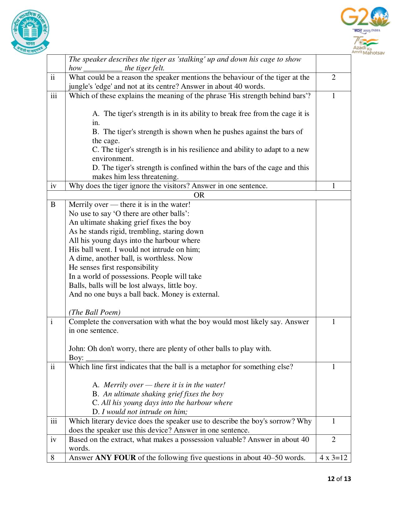 CBSE Class 10 English Set 1 Practice Questions 2023-24 - Page 12