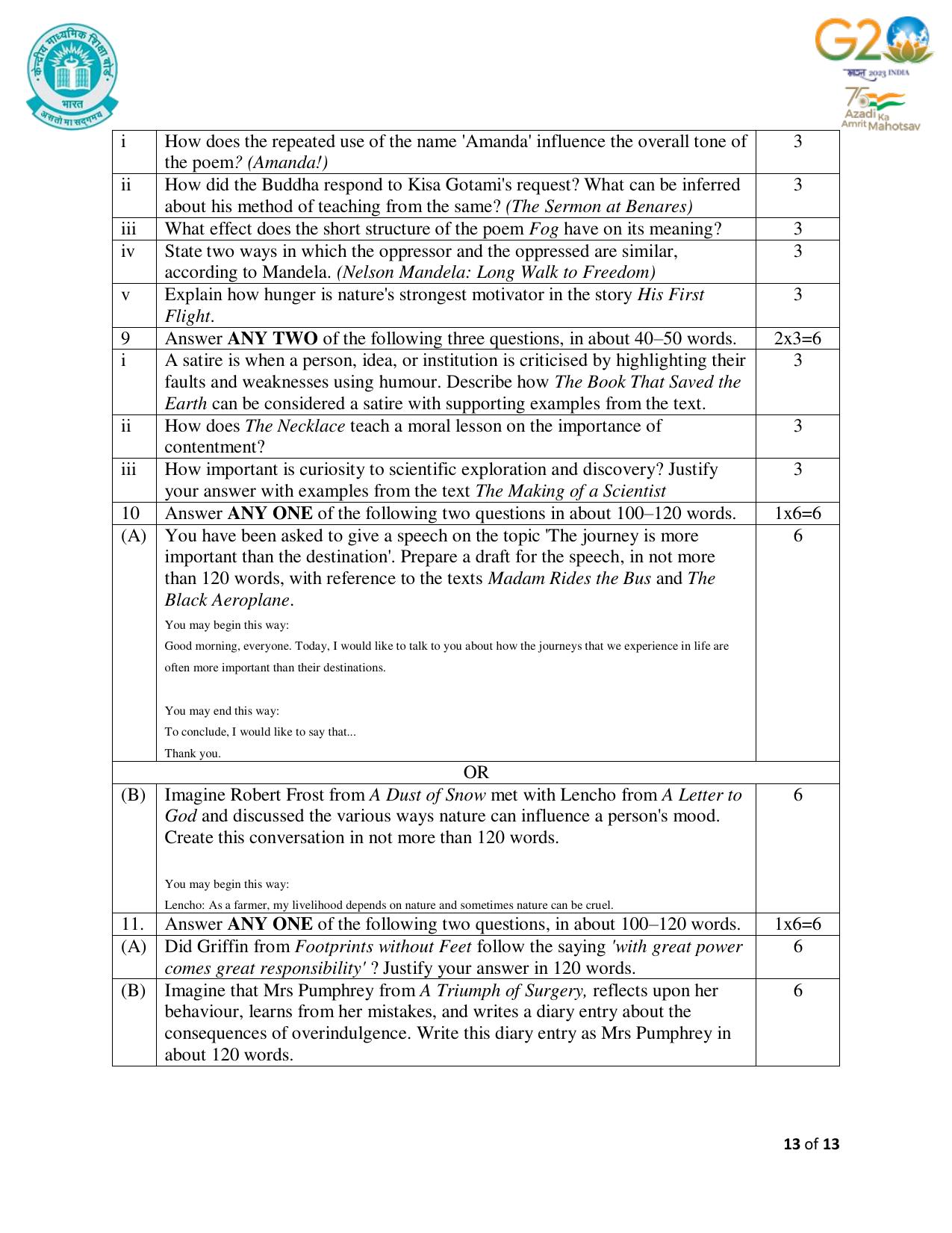 CBSE Class 10 English Set 1 Practice Questions 2023-24 - Page 13