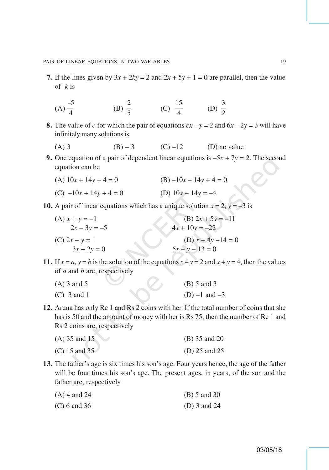 NCERT Exemplar Book for Class 10 Maths: Chapter 3 Pair of Linear Equations in Two Variables - Page 4