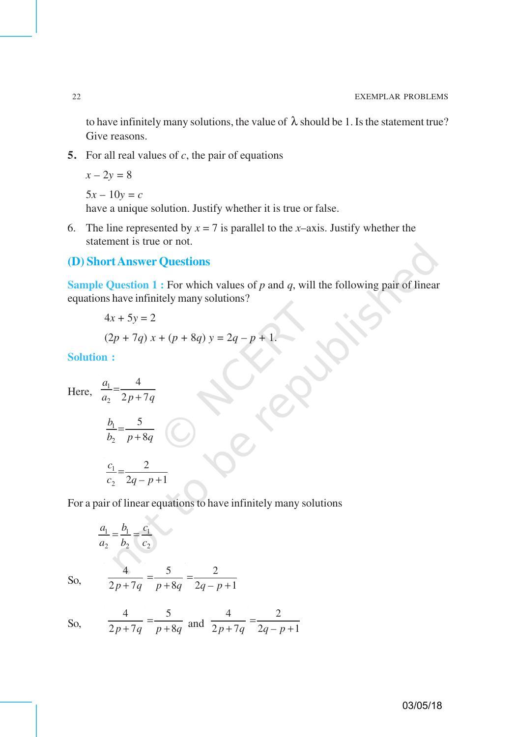 NCERT Exemplar Book for Class 10 Maths: Chapter 3 Pair of Linear Equations in Two Variables - Page 7