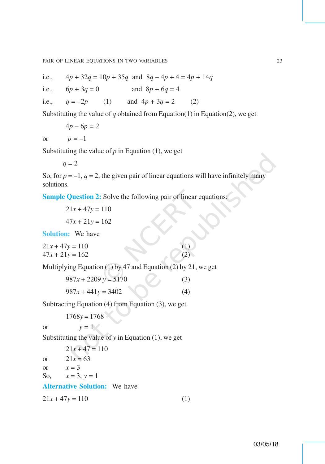 NCERT Exemplar Book for Class 10 Maths: Chapter 3 Pair of Linear Equations in Two Variables - Page 8