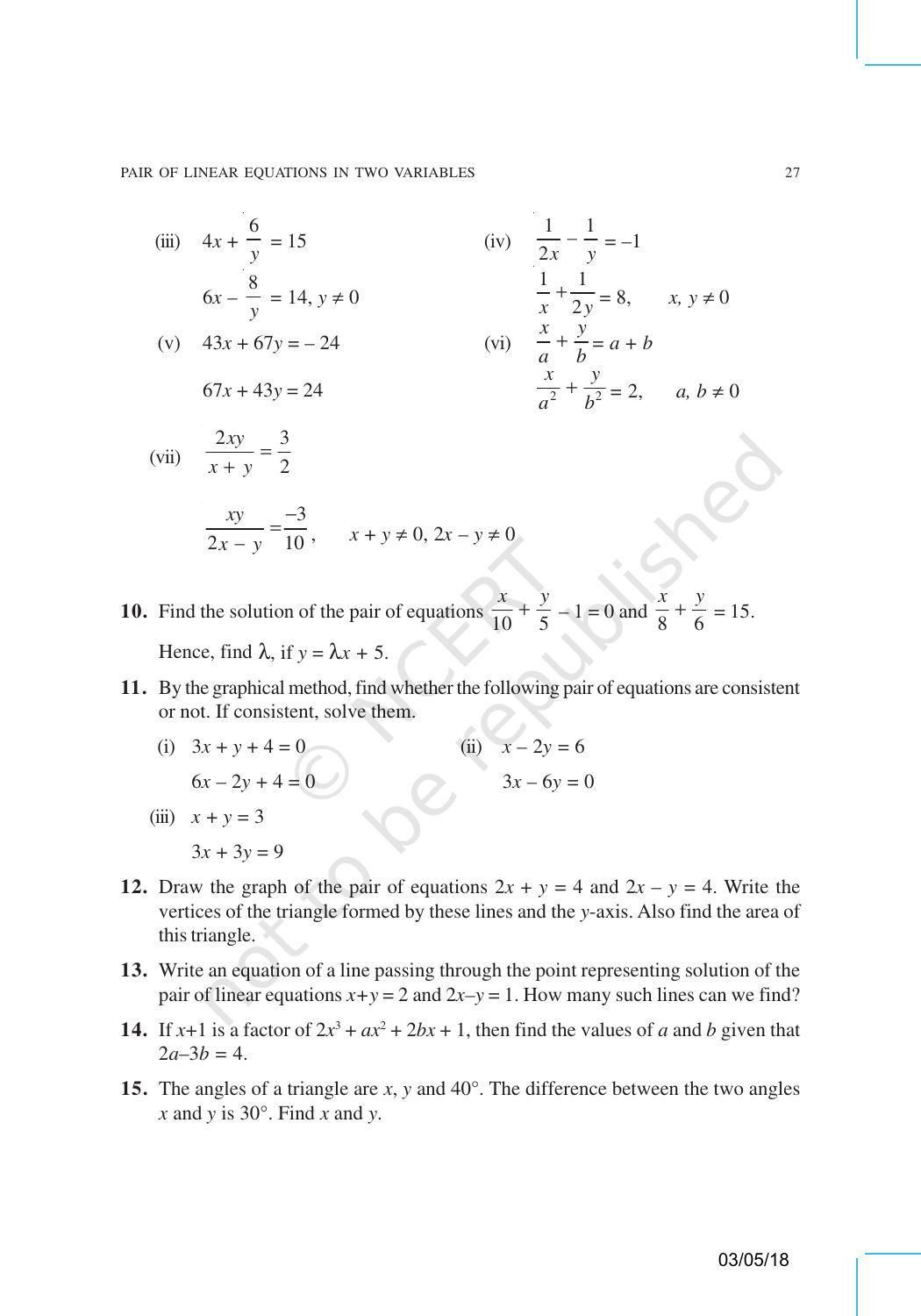 NCERT Exemplar Book for Class 10 Maths: Chapter 3 Pair of Linear Equations in Two Variables - Page 12