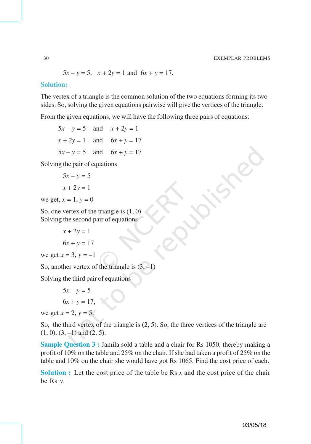 NCERT Exemplar Book for Class 10 Maths: Chapter 3 Pair of Linear Equations in Two Variables - Page 15