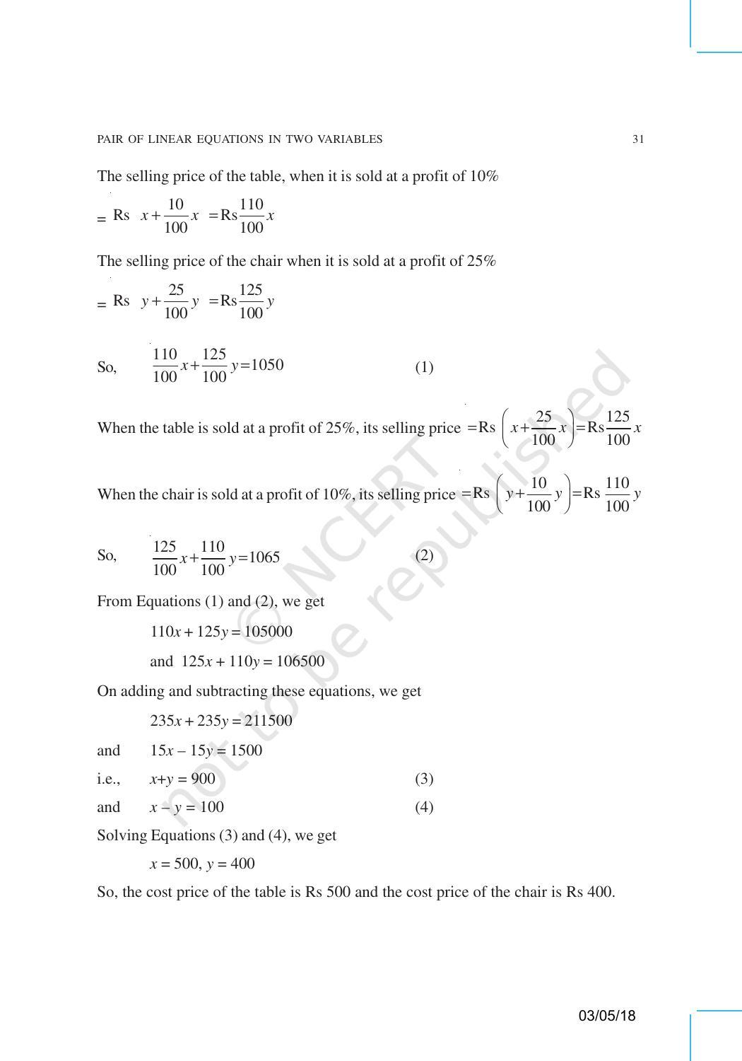 NCERT Exemplar Book for Class 10 Maths: Chapter 3 Pair of Linear Equations in Two Variables - Page 16