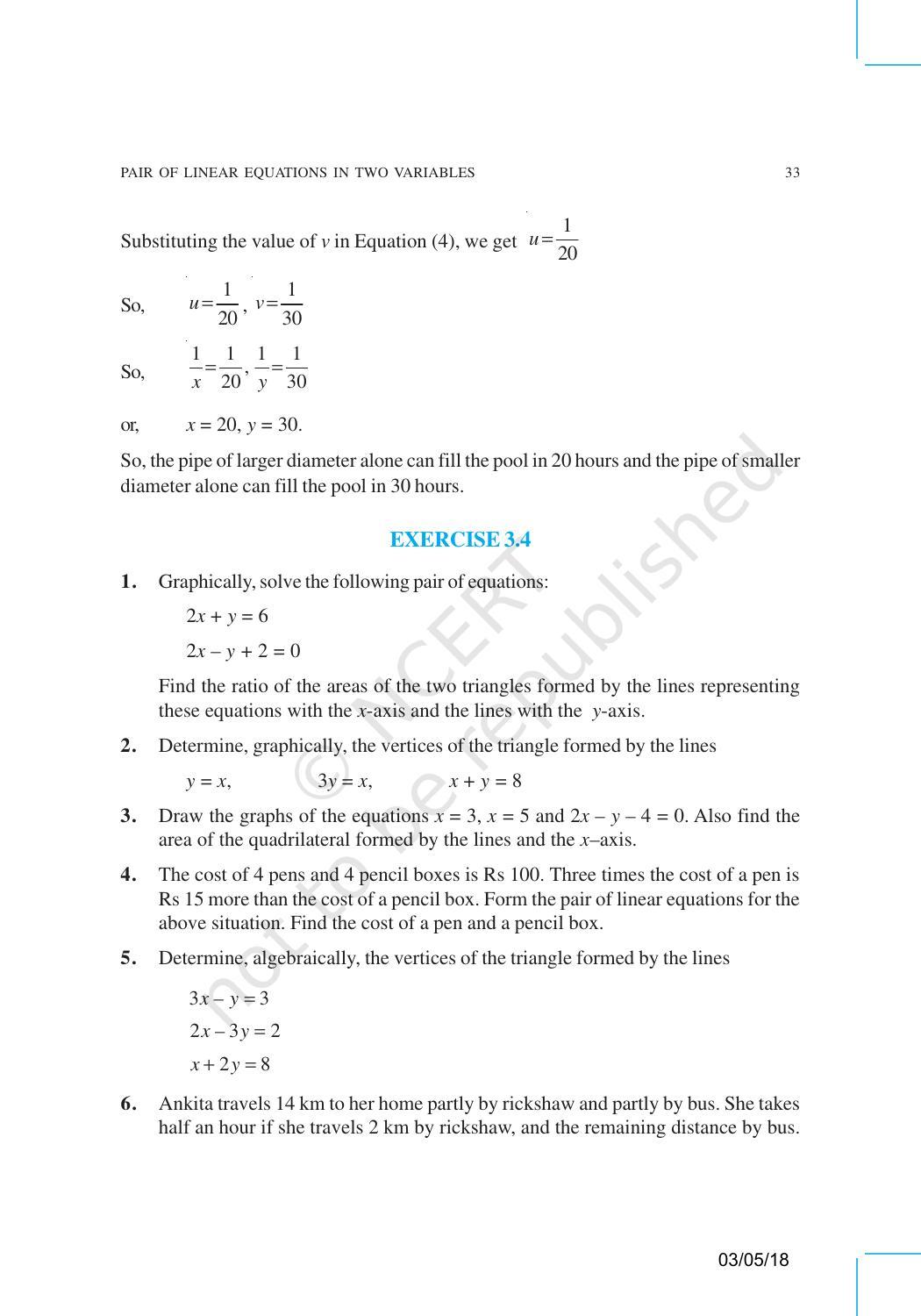 NCERT Exemplar Book for Class 10 Maths: Chapter 3 Pair of Linear Equations in Two Variables - Page 18