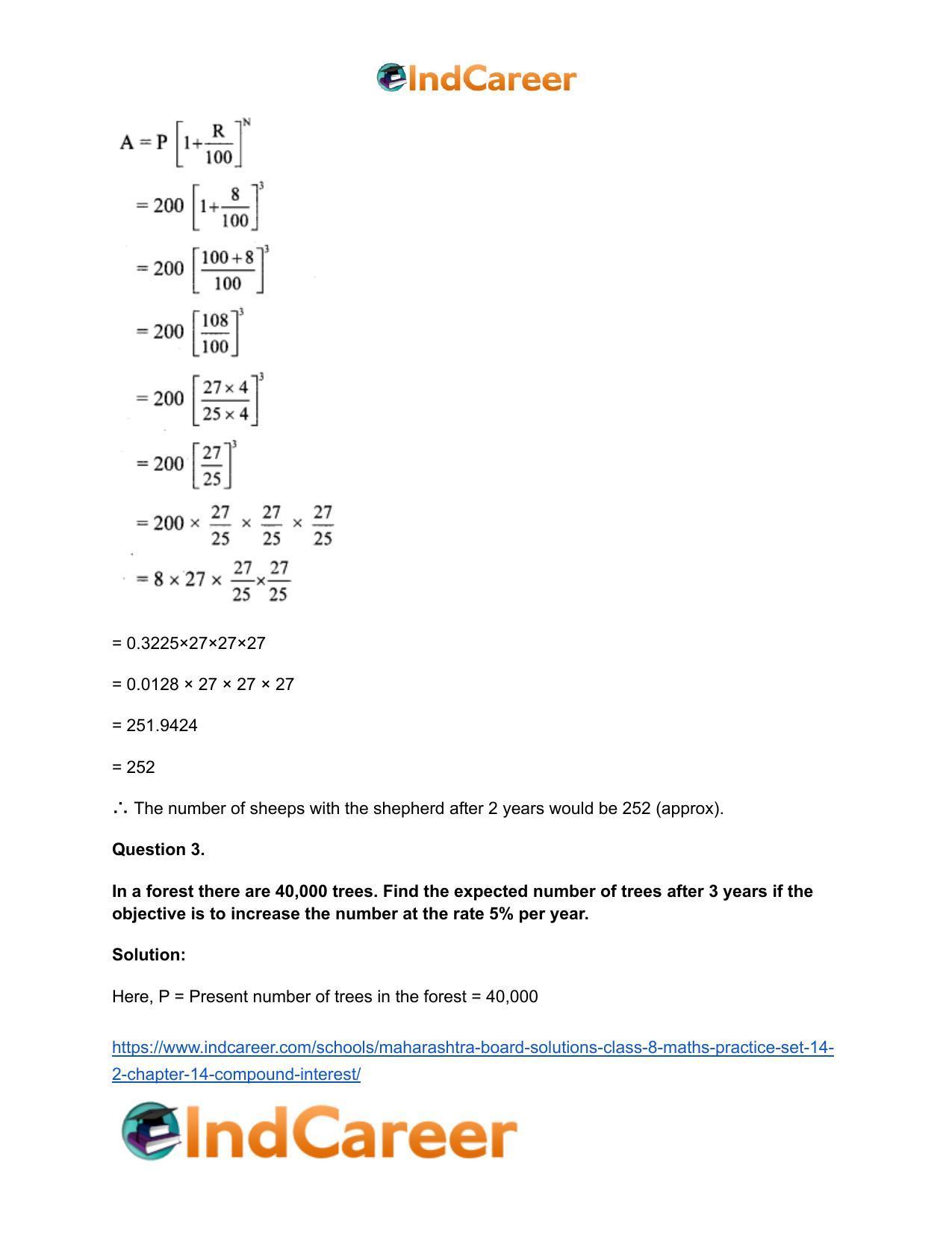Maharashtra Board Solutions Class 8-Maths (Practice Set 14.2): Chapter 14- Compound Interest - Page 4