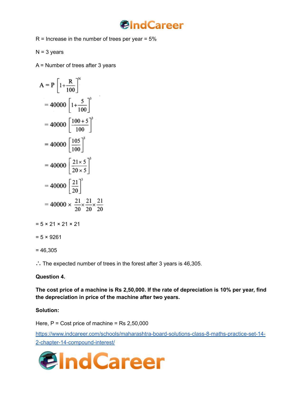Maharashtra Board Solutions Class 8-Maths (Practice Set 14.2): Chapter 14- Compound Interest - Page 5